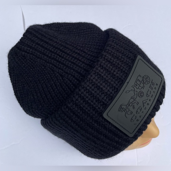 Coach Ribbed Black Beanie. - Picture 9 of 15